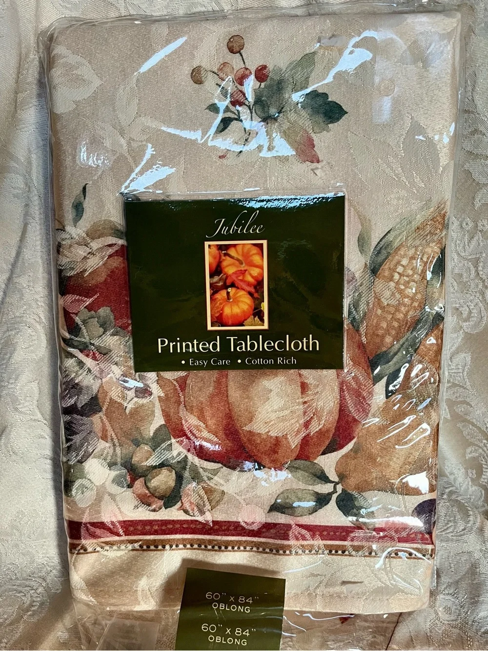 Benson Mills Jubilee Fall Thanksgiving Pumpkin Jacquard Fabric Tablecloth 60x84